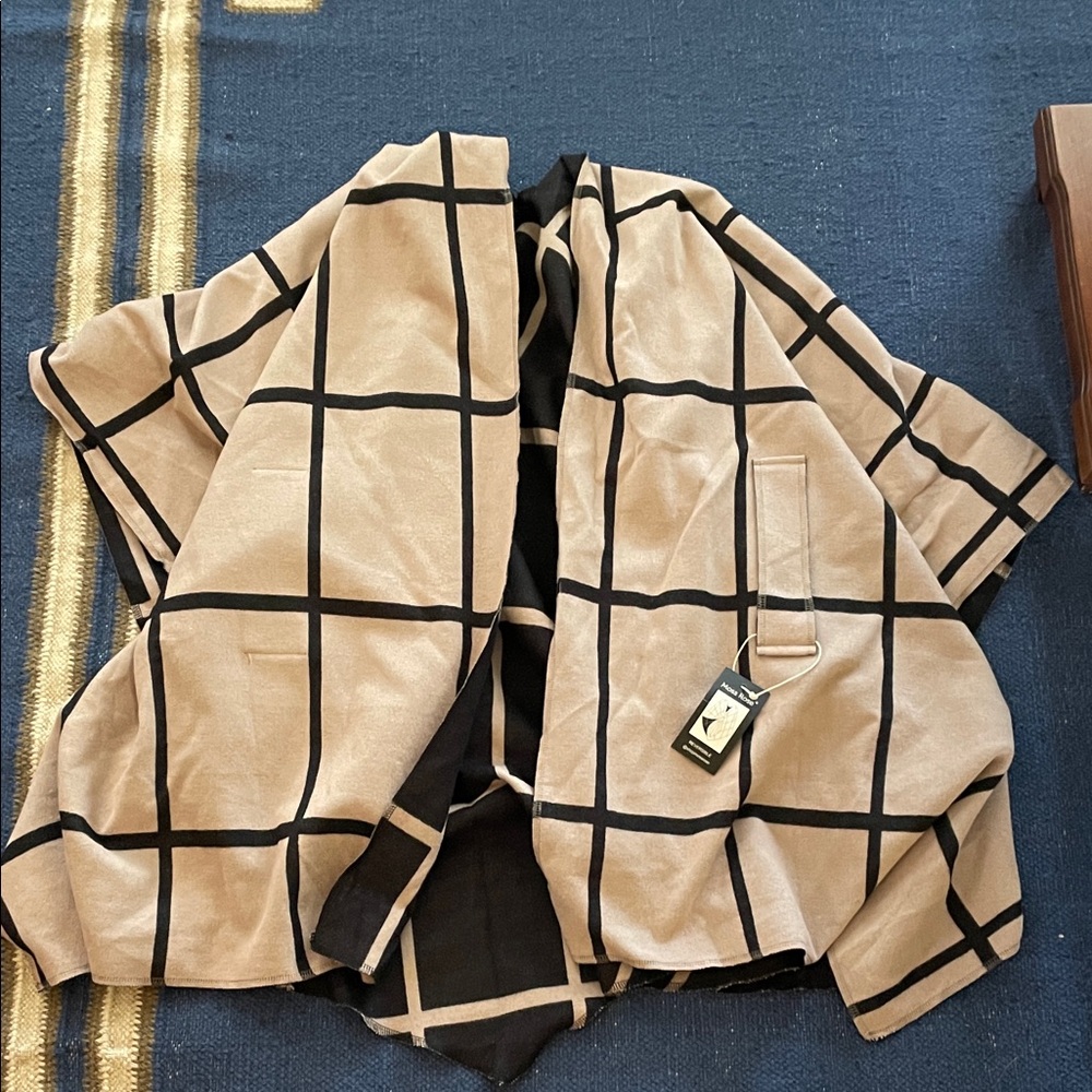 Stylish Tan and Black Women's reversible open cape